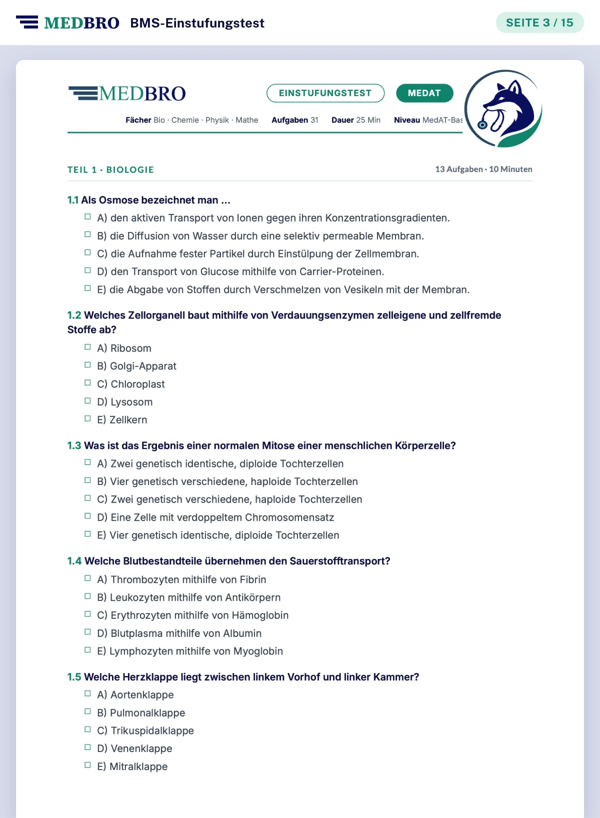 Aufgaben des BMS-Einstufungstests auf dem Tablet